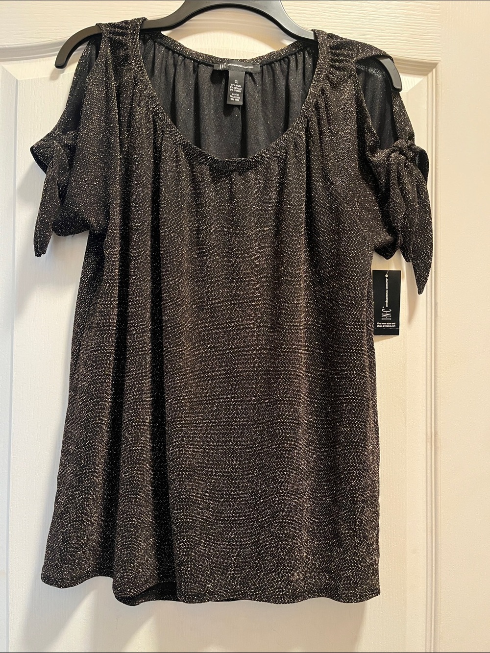 INC International Concepts Black Metallic Cold-Shoulder Tunic - New With Tags